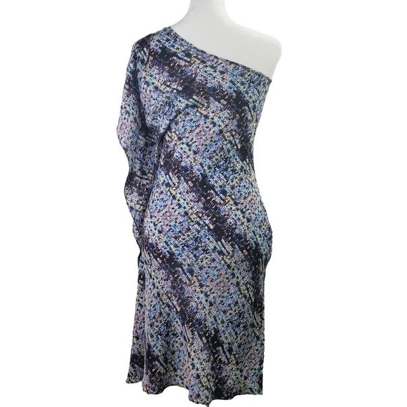 Gemma One Shoulder Sequin Print 100% Silk Slip Dress, Sz XS - Picture 2 of 9